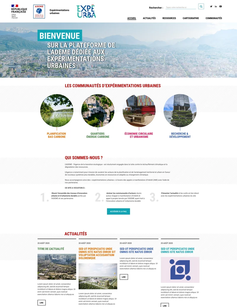 Page d'accueil du site Expe Urba